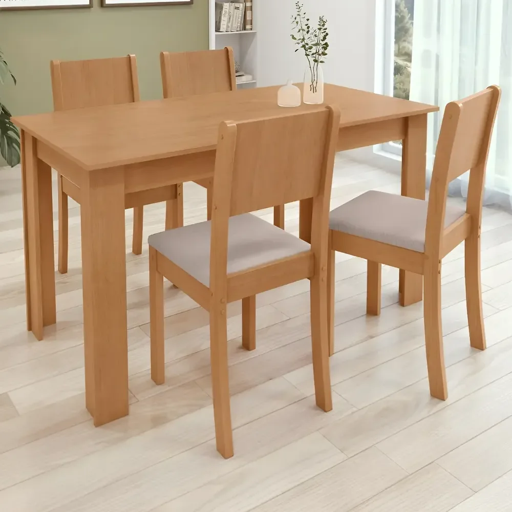Conjunto Sala De Jantar Com 4 Cadeiras Grupo Lopas Easy Line Cor Amêndoa Amendoa Clean Liso
