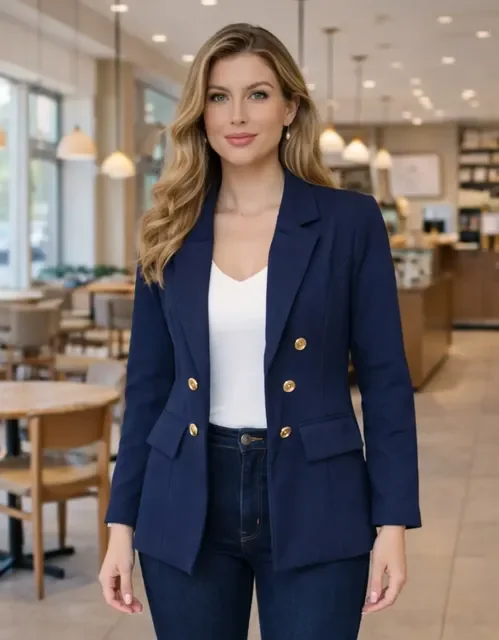 Blazer Feminino Alfaiataria Terninho Social Com Botões