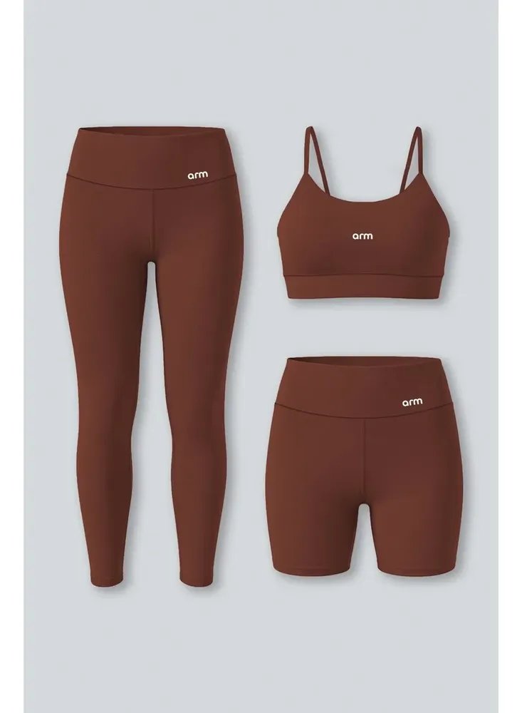 Kit Conjunto Fitness Legging E Short Powerslim + Top Alça Avelã Liso M - M