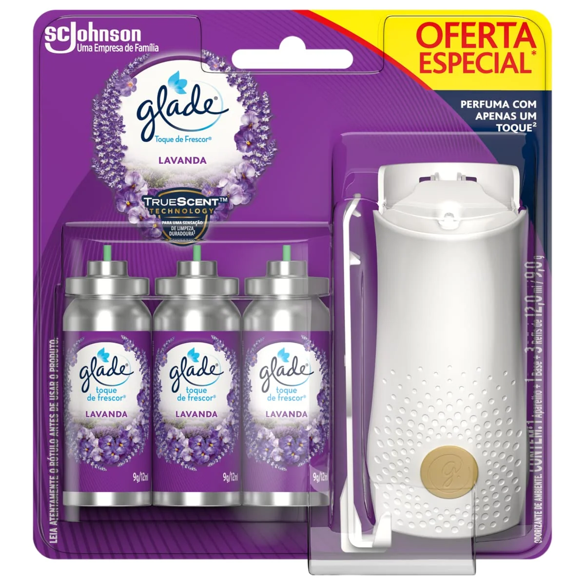 Glade Aromatizador de Ambiente Spray Toque de Frescor, Lavanda, 1 Aparelho e 3 Refis 12ml Cada