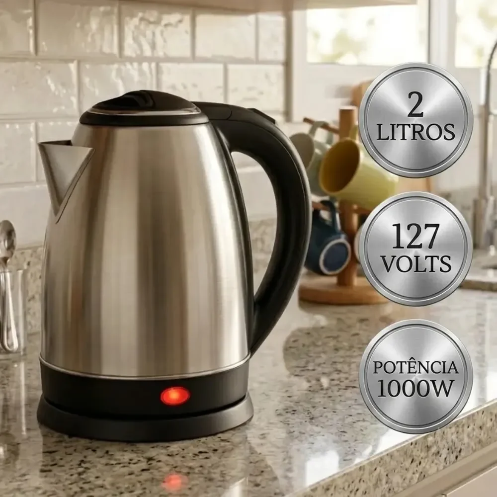 Chaleira Elétrica Inox 2 Litros Jarra Desligamento Automático Aquecimento Rápido Bule Pítia