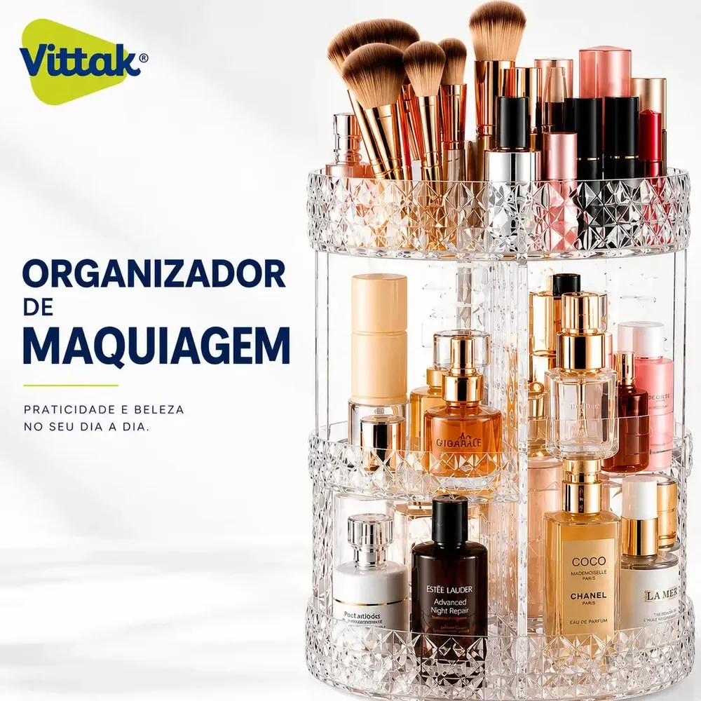 Vittak Organizador Maquiagem Cosméticos Batom Acrílico Giratório 360º Ajustável Transparente