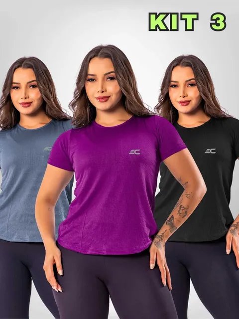 Kit 3 Blusa Feminina Fitness Dry Fit  Camiseta Academia