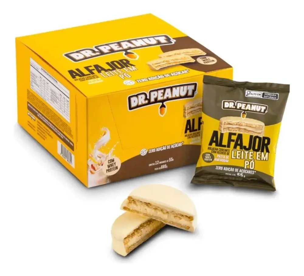 Alfajor Dr. Peanut Sabor Leite em Pó com Whey Protein 12un 35g
