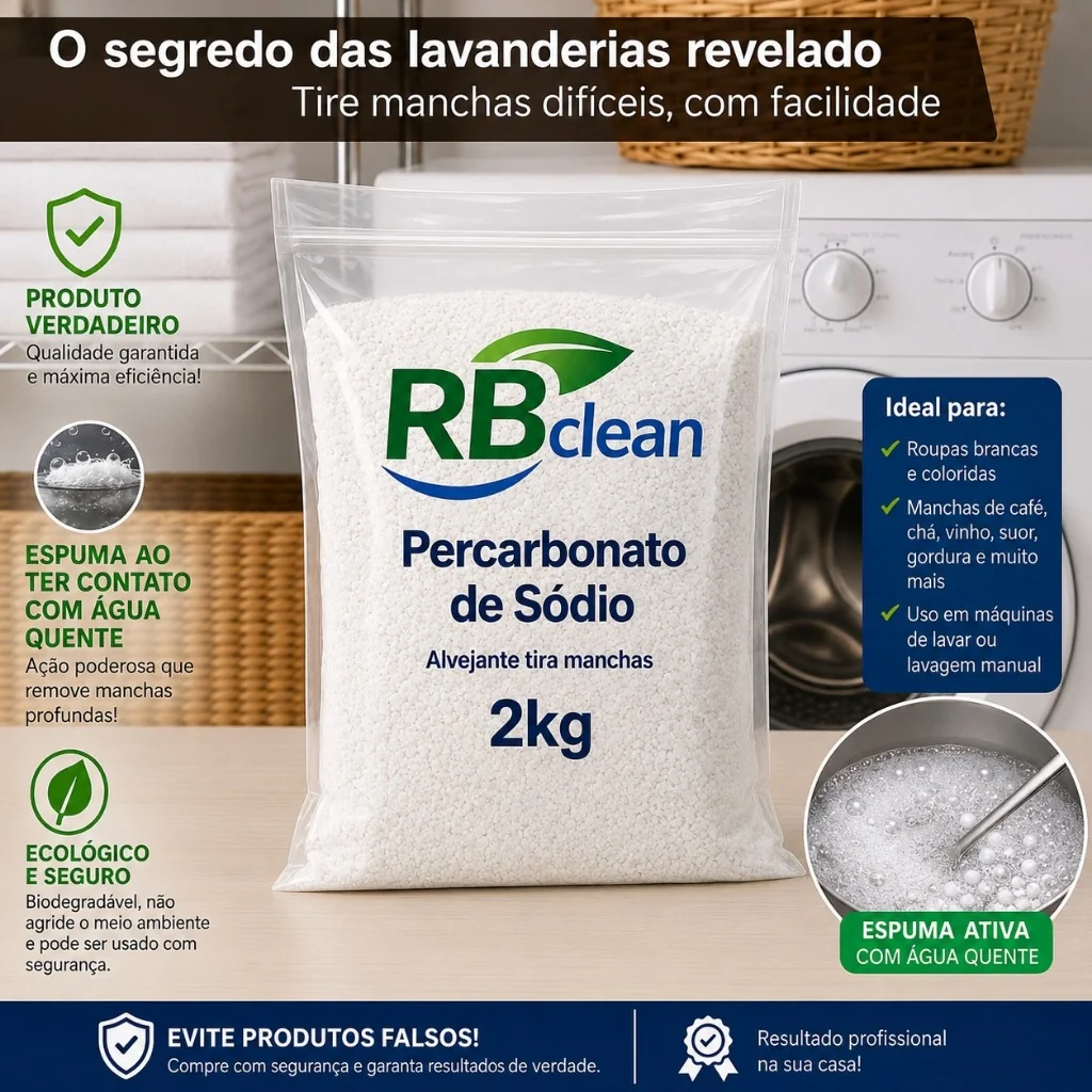 Percarbonato de Sódio 100% Puro Limpeza Em Geral Tira Manchas Roupas Brancas 2kg/1kg ou 500g