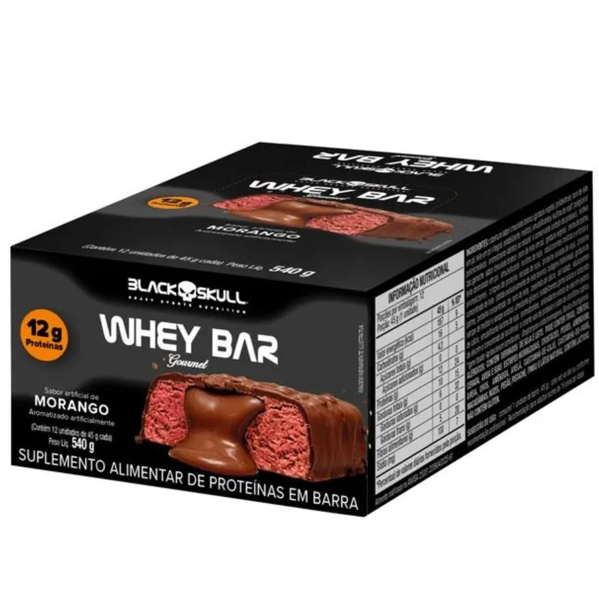 Whey Bar Gourmet Zero 12g De Proteina Display Com 12 Unidades De 45g Blackskull (MORANGO)
