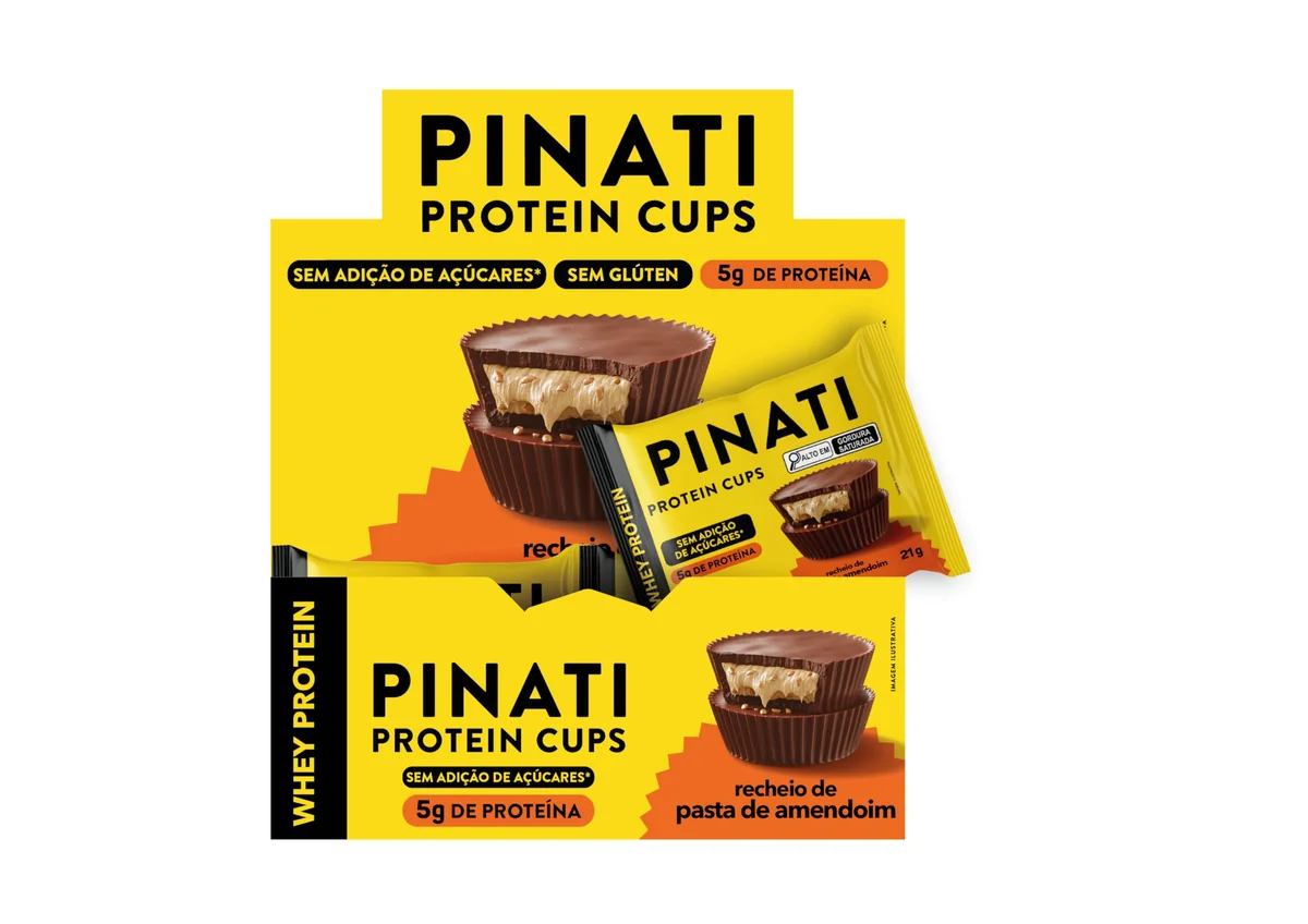 PINATI Chocolate recheado proteico CUPs Amendoim 21g - 5g de proteina - 18 unidades