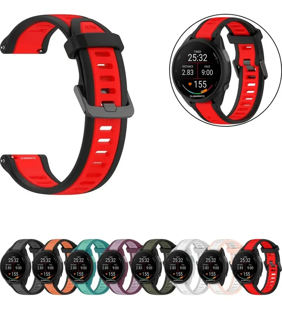 Pulseira Para Garmin Forerunner 165 . 245 . 245 Music 20mm Comprimento 1.7 cm Cor VERMELHO C/ PRETO Diâmetro 2 cm