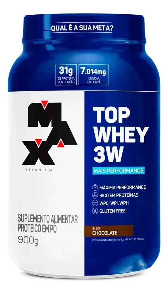 Top Whey Protein 3w 900g Whey Concetrado Max Titanium Sabor Chocolate