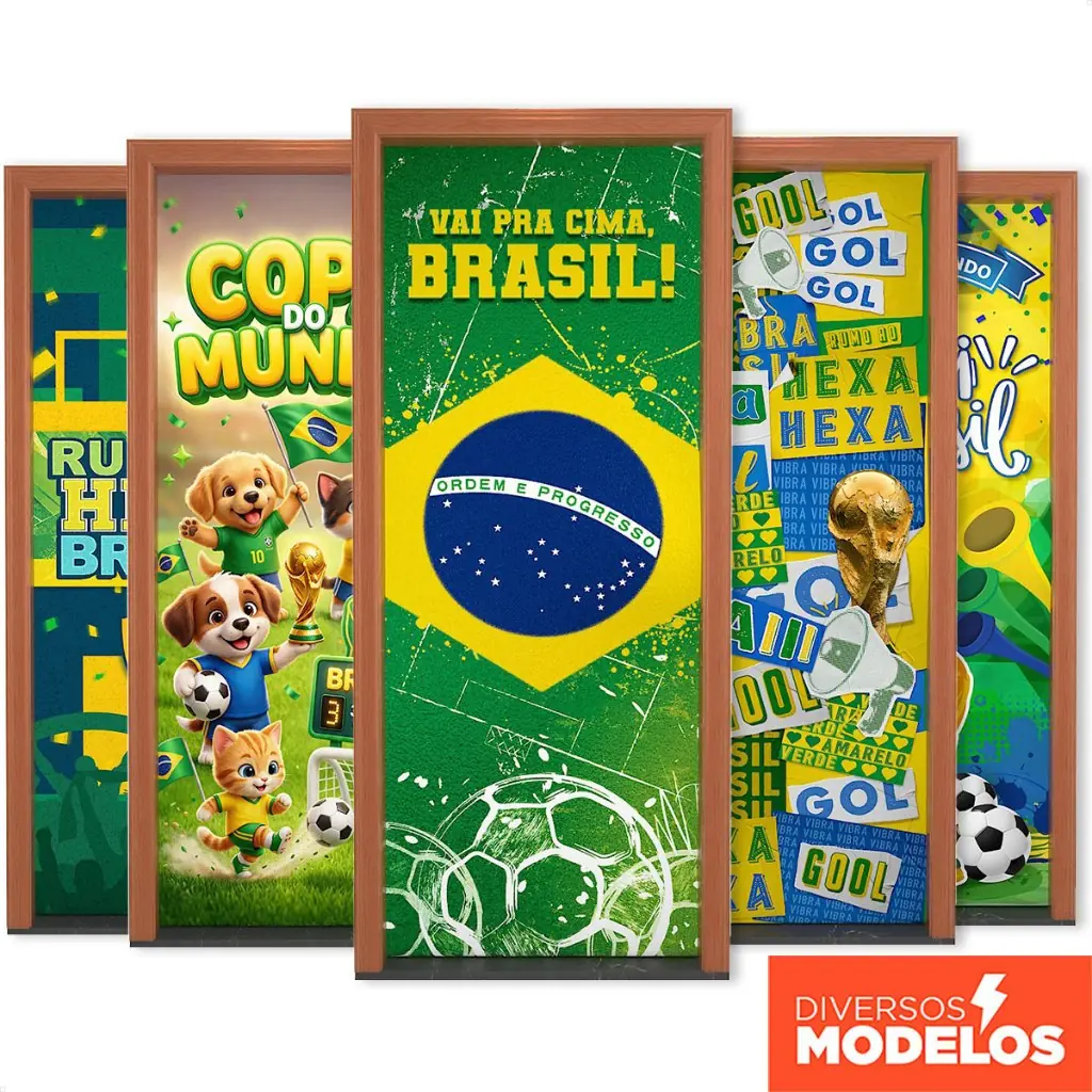 Capa de Porta Decoração Copa Futebol Brasil 2,10x0,80m Em Tecido Sublimado