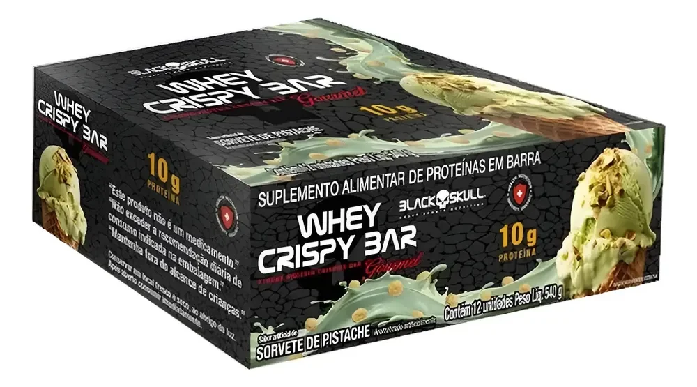 Whey Bar Crispy Cx C/ 12 Unid. 45g - Black Skull Sabor Pistache