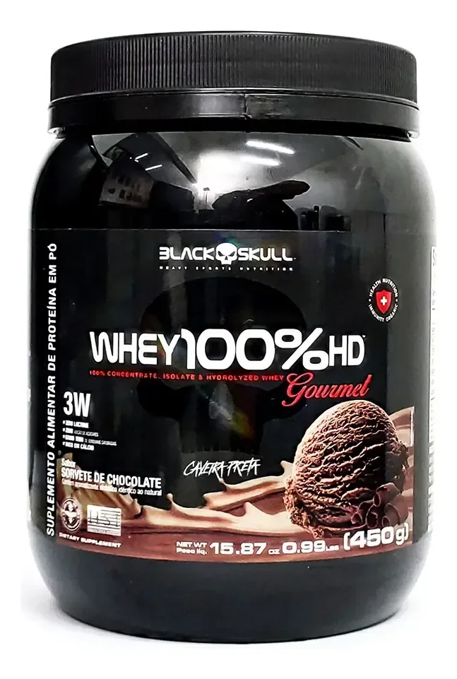Whey 100% Hd Gourmet 450g - Black Skull Sabor Sorvete De Chocolate
