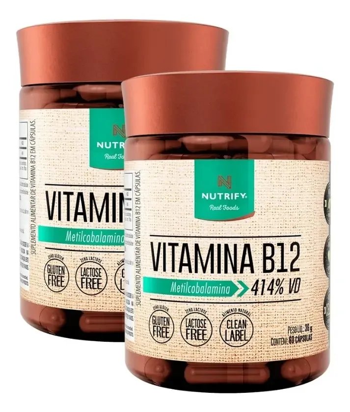 2 Potes Vitamina B12 Metilcobalamina - 60 Cápsulas Nutrify