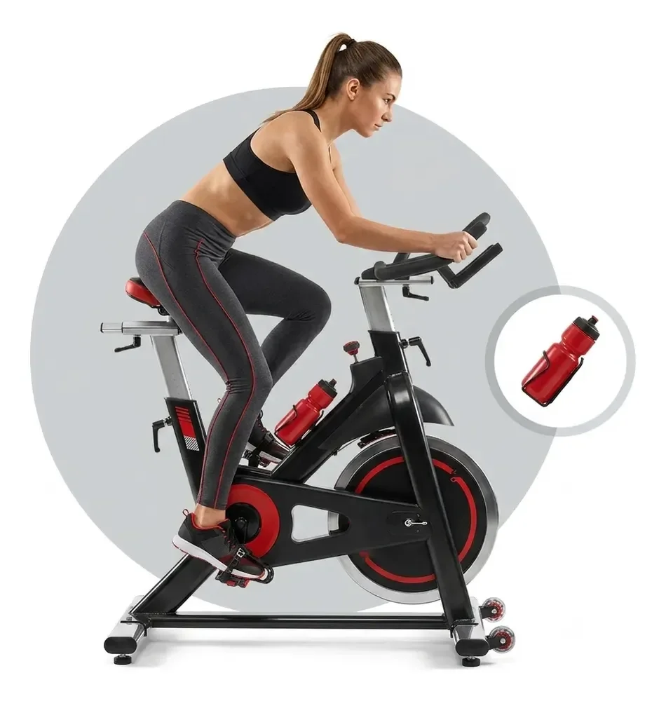 Bicicleta Bike Ergométrica 6kg Ajustável Resistente Academia Preta E Vermelha 127/220v