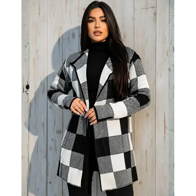 Sobretudo Cardigan Kimono Xadrez Tricot Inverno