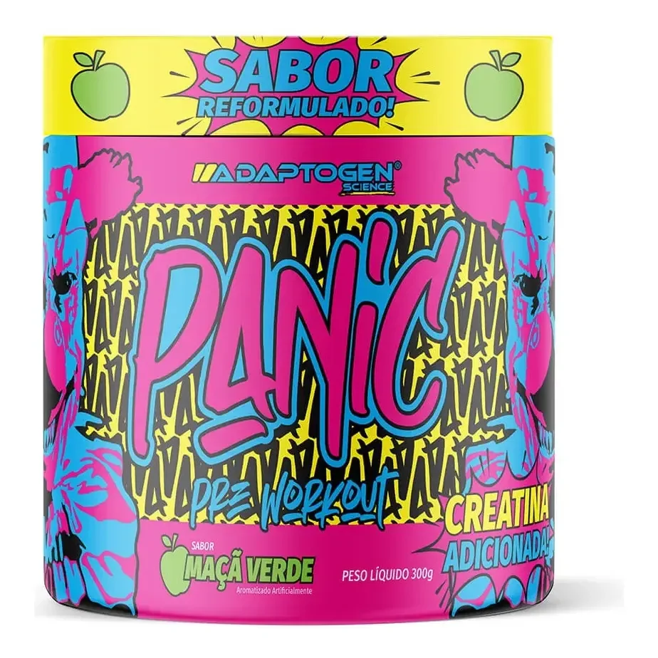 Suplemento Em Pó Adaptogen Science Panic Pré Treino Com Creatina Pote 300g Sabor Maçã Verde