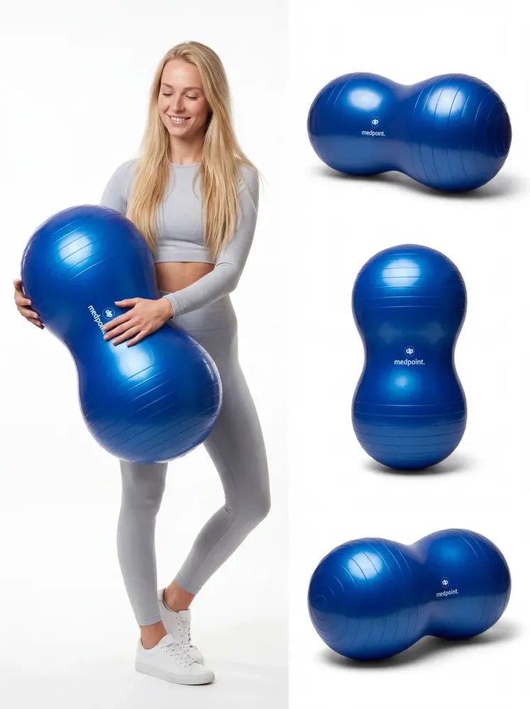 Bola Peanut Ball Yoga Pilates Funcional Fisioterapia Equilíbrio Alongamento Inflável 45x90cm Com Bomba MedPoint Cor Azul