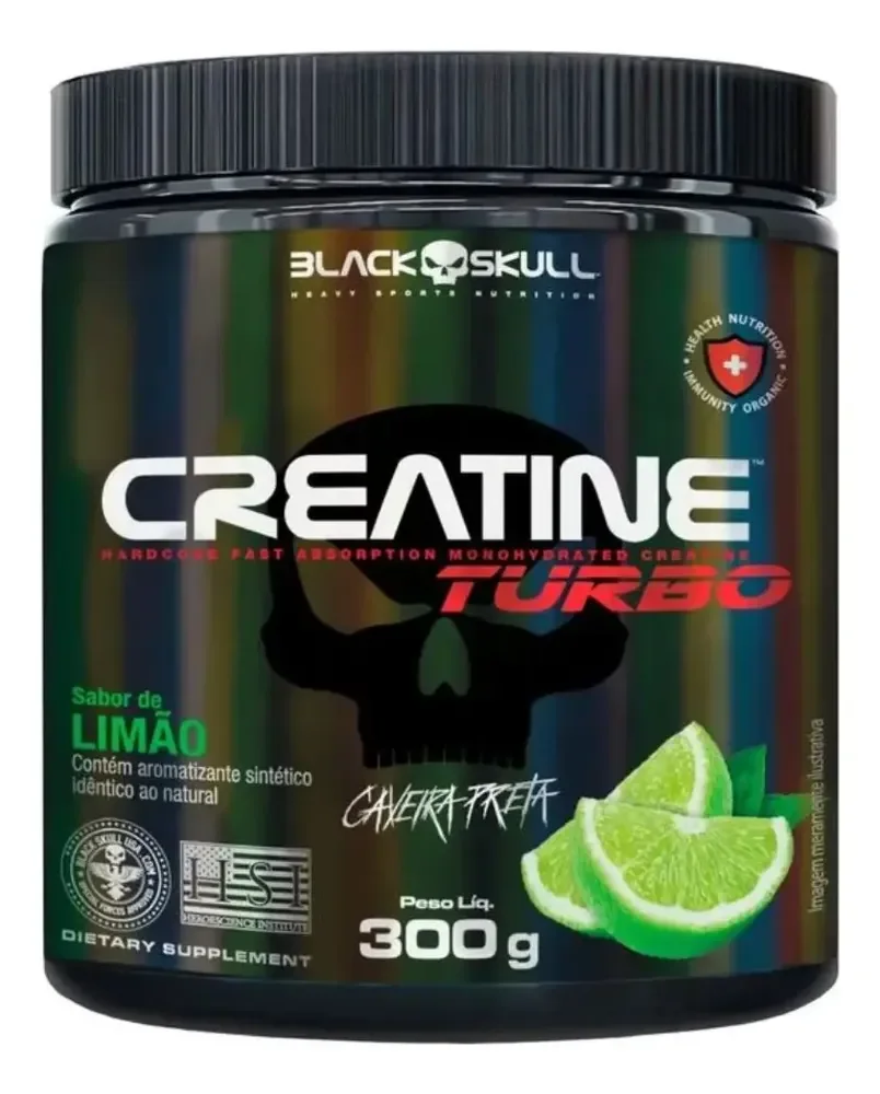 Suplemento em Pó Creatine Turbo Creatina Sabor Limão 300g Black Skull