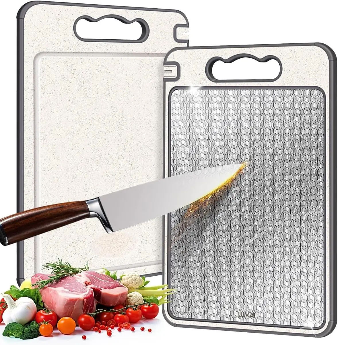 LUMAI Tabua de Cortar Monaco de Aço Inoxidável 304 Legitimo, Espessura 0.5mm, Utensilio de Cozinha Premium