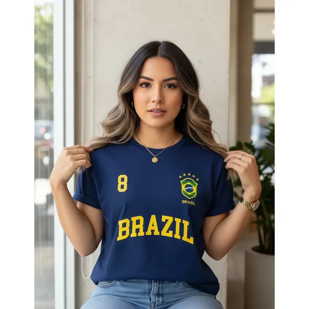 Camiseta Feminina Brasil T-shirt Rumo Ao Hexa Blusa Brazil Azul-marinho M