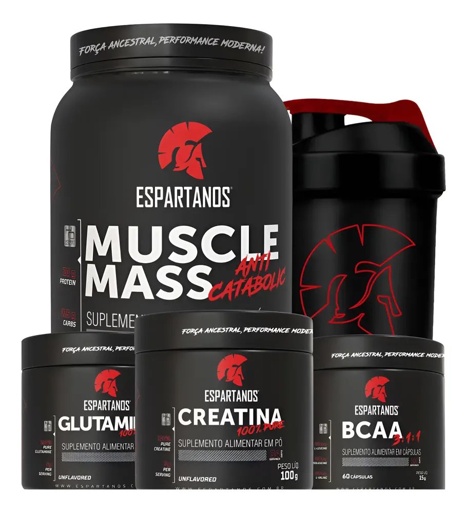 Kit Mass Hipercalórico + Bcaa + Creatina + Glutamina + Copo Chocolate