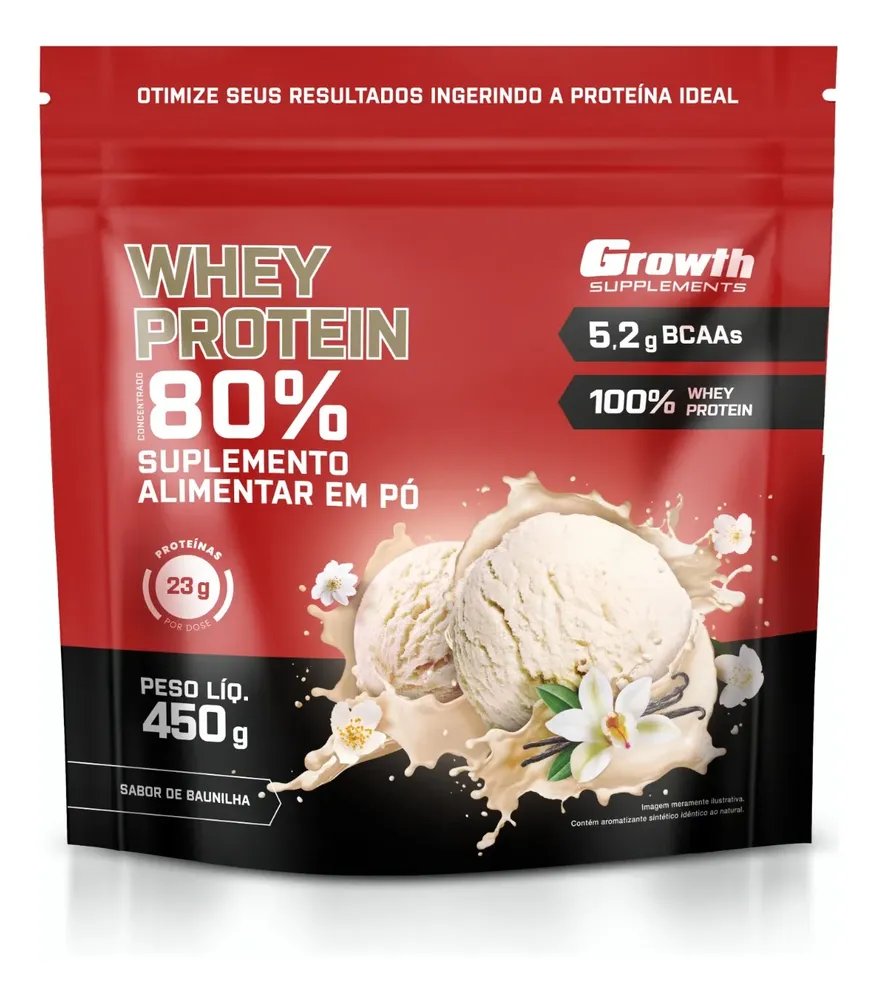 Whey Protein Concentrado 450g Growth Supplements Baunilha