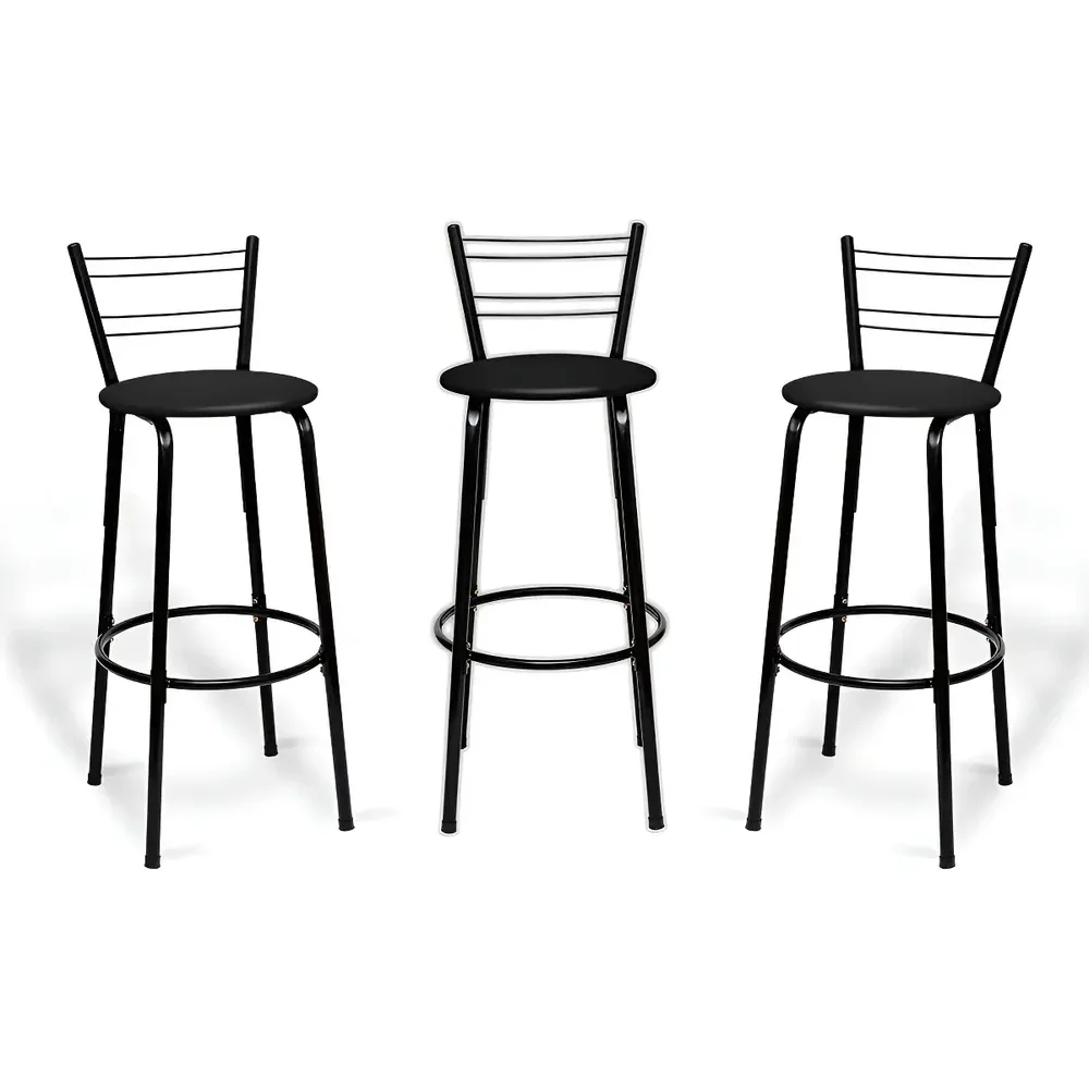 Kit Com 3 Banquetas Altas Flórida Itagold Pretas Em Aço Com Encosto Para Cozinha E Balcão Preto