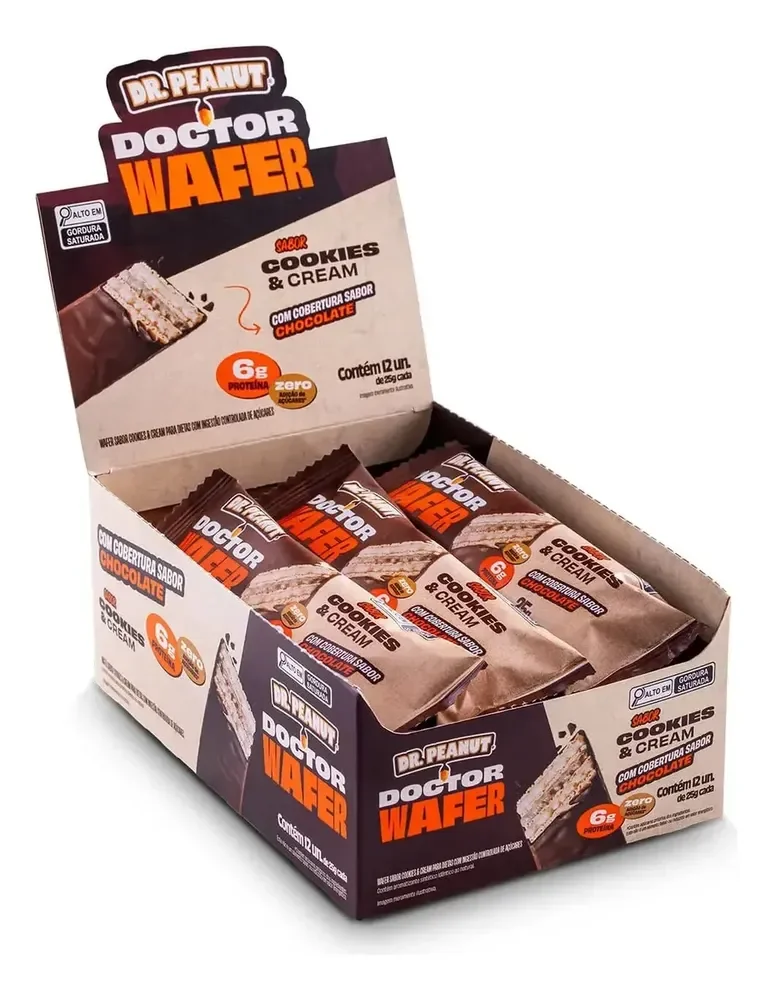 Dr Peanut Doctor Barra Wafer Cookies Cream 25g 12 Unidades Cookies