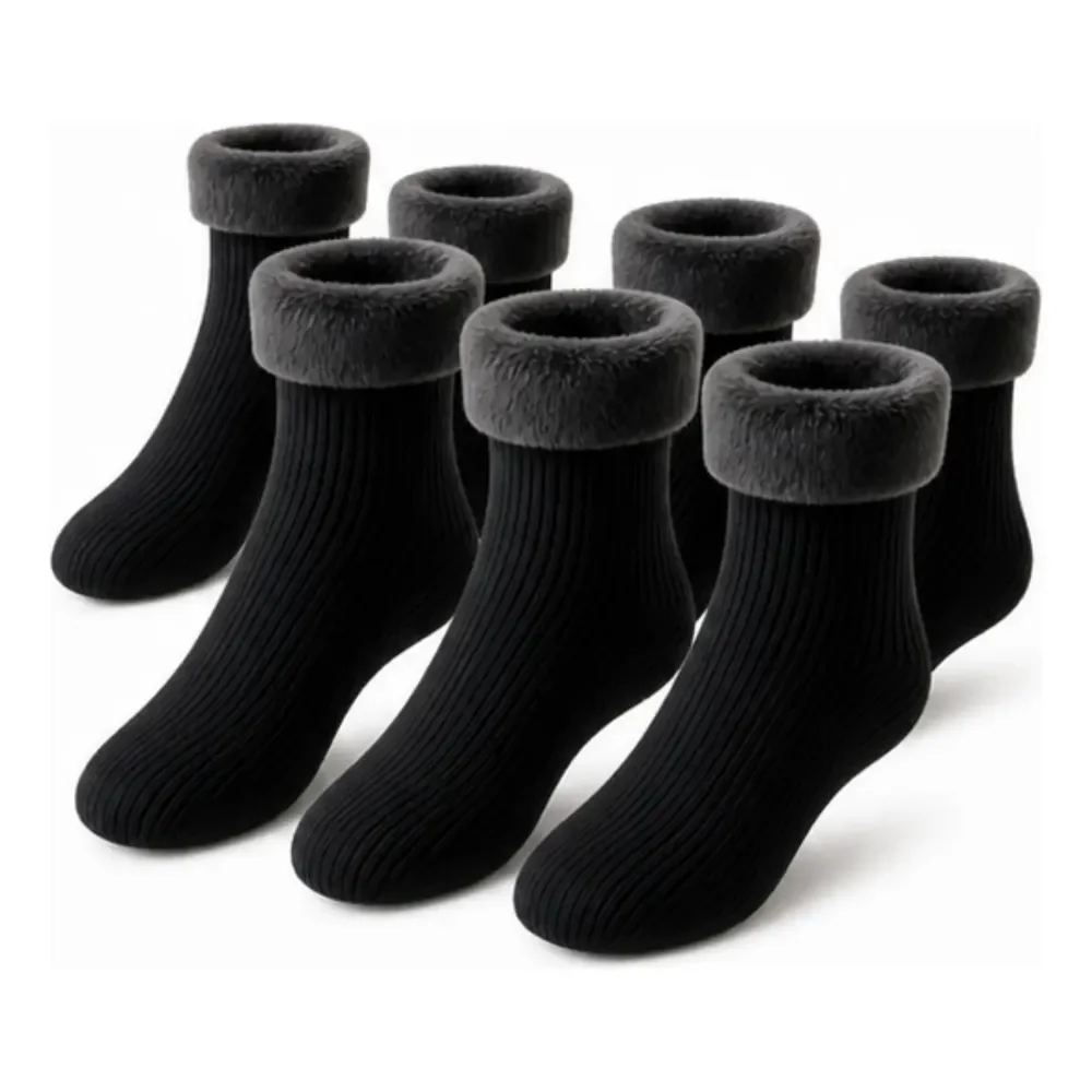 Kit 6 Meias Térmica Grossa Quente Inverno Frio Forrada Pelo Preto Kit 6 Meia 34-44