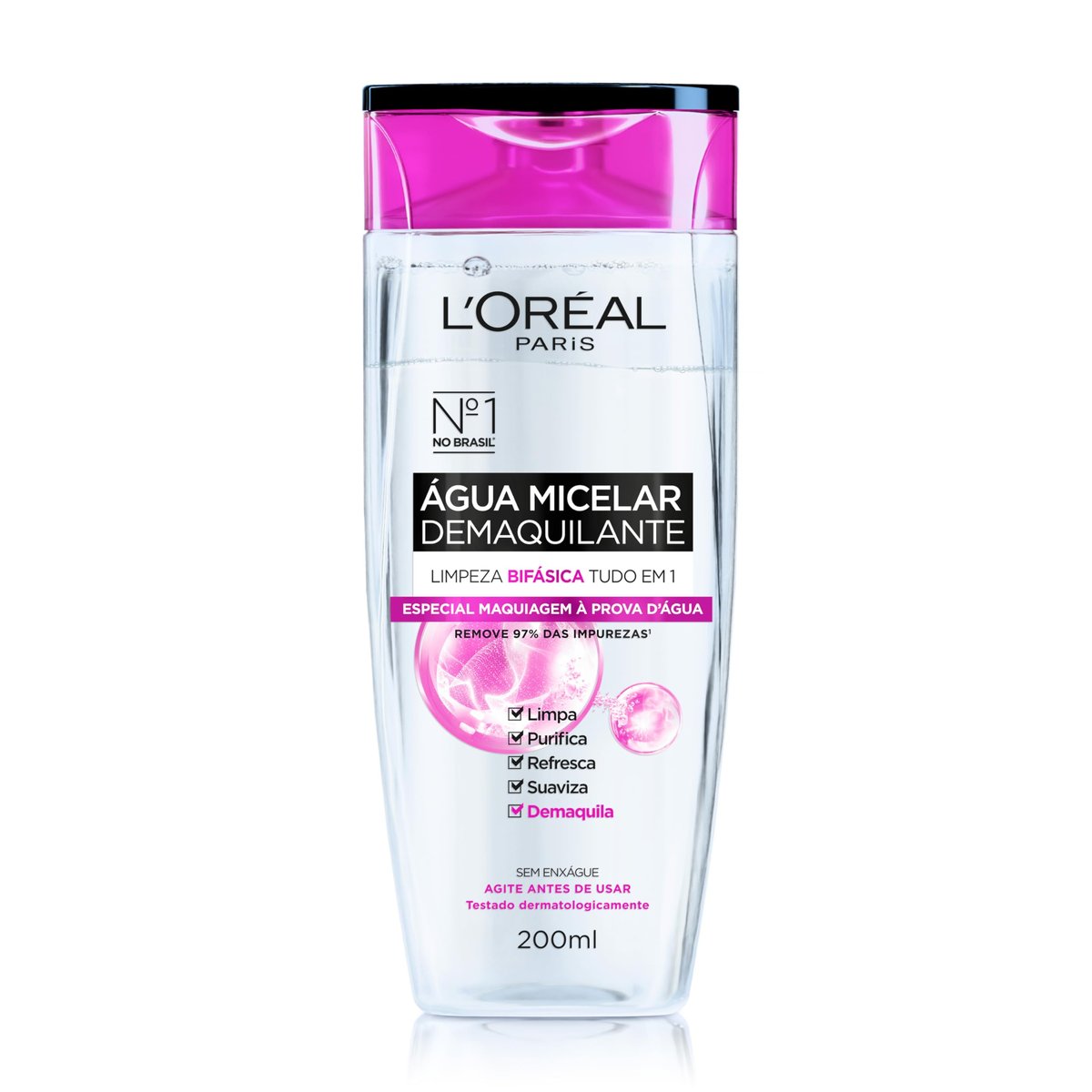 Água Micelar Bifásica L'Oréal Paris Solução de Limpeza 5 em 1, 200ml