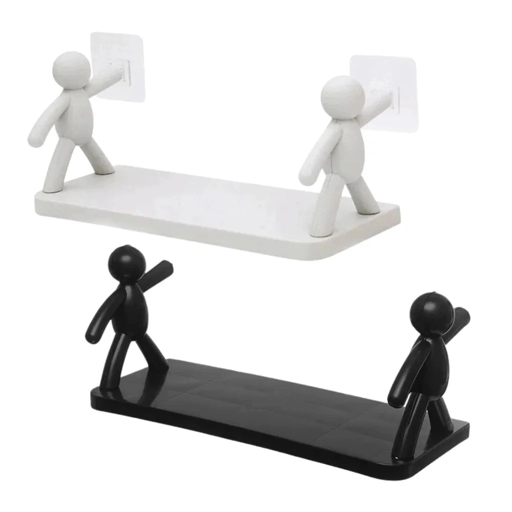 Duas Prateleira Estante Bonequinho Buddy plástico com suporte decorativa banheiro cozinha C/ Adesivo