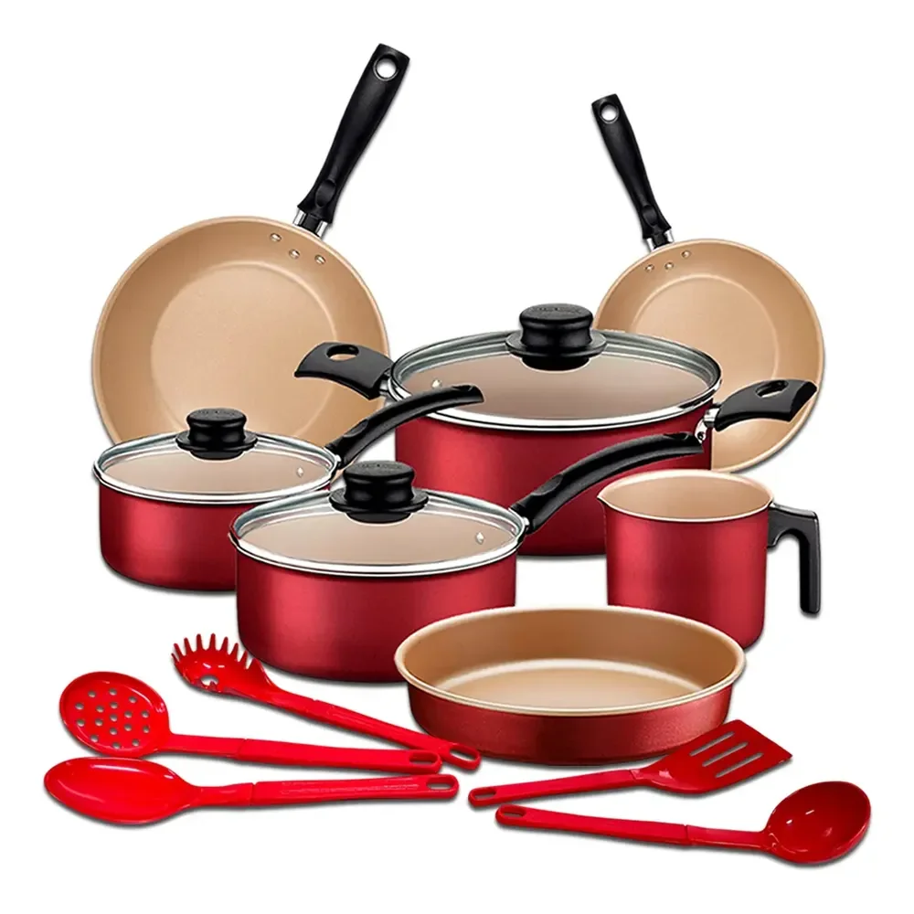 Jogo De Panelas Tramontina Turim 12pçs Vermelho E Utensílios