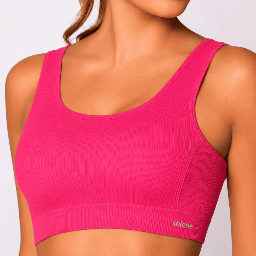 Top Feminino Selene Pink P Sem Bojo Sem Costura Alta Sustentação Fitness Confortável Academia