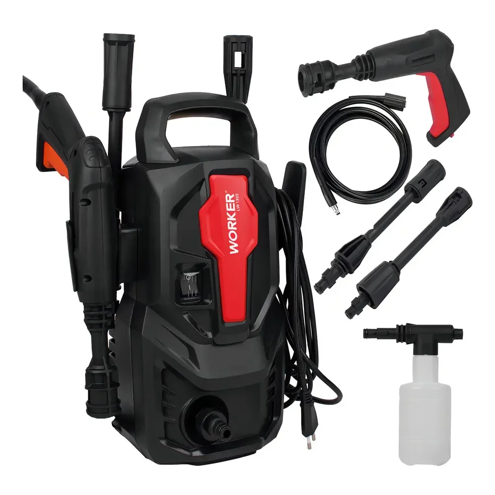 Lavadora De Alta Pressão Potente 1200w 1305lbs Kit Shampoo Lw1305 Worker Preto 127v