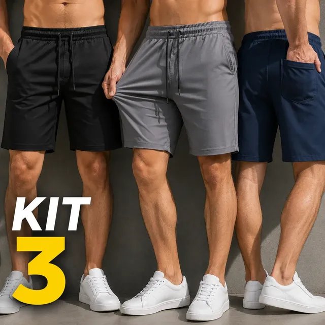 Kit 3 Short Bermuda Masculino Elastano Academia Casual Bolso