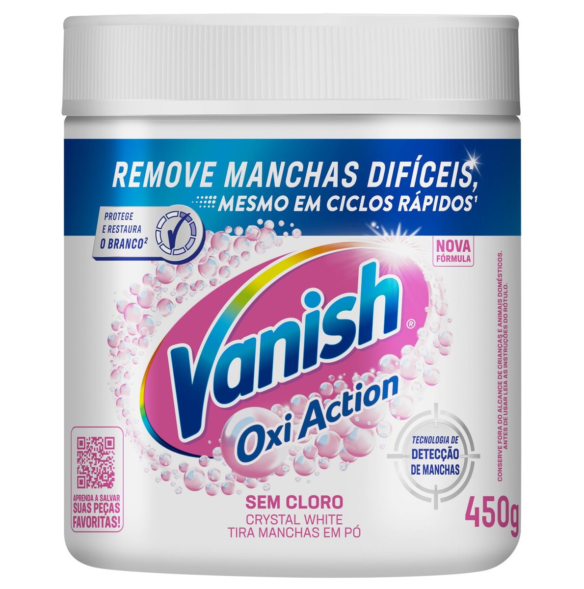 Tira Manchas em Pó Vanish Oxi Action Crystal White Refil 450g para Roupas Brancas, Sem Cloro, com Percarbonato, Remove Manchas Difíceis e Deixa o Branco Até 5 Tons Mais Branco
