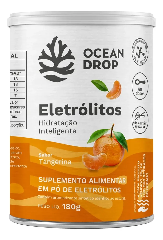 Eletrólitos Ocean Drop Sódio Potássio Fósforo Magnésio Eletrolitos 180g Sabor Tangerina