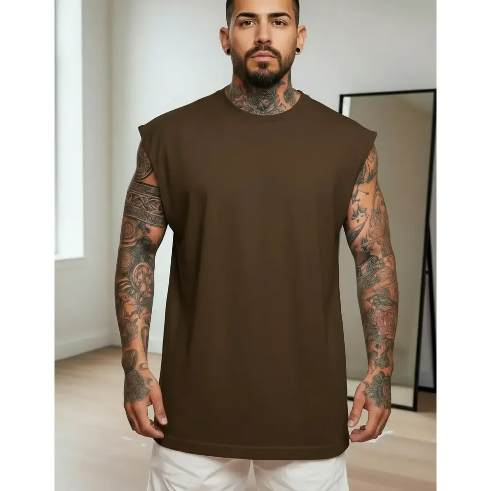 Regata Oversized Masculino Tamanho Grande Básica Lisa Marrom G