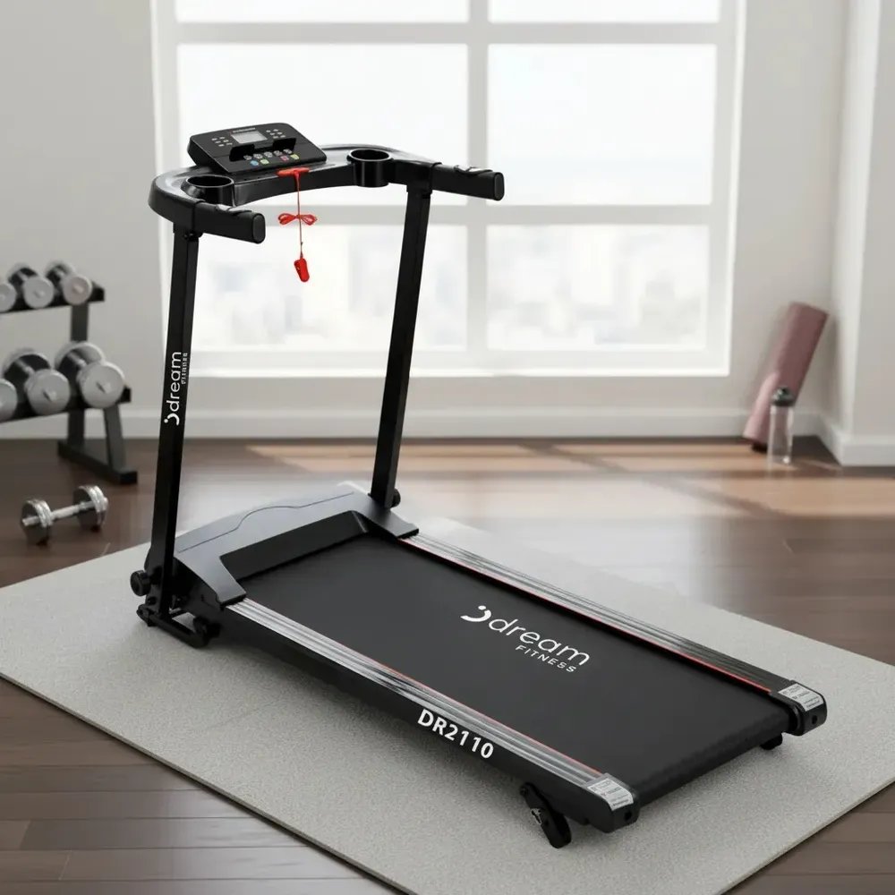 Esteira Eletrônica Dr2110 220v Com Inclinação Manual E Velocidade Até 14 Km/h 120kg Preto/vermelho - Dream Fitness