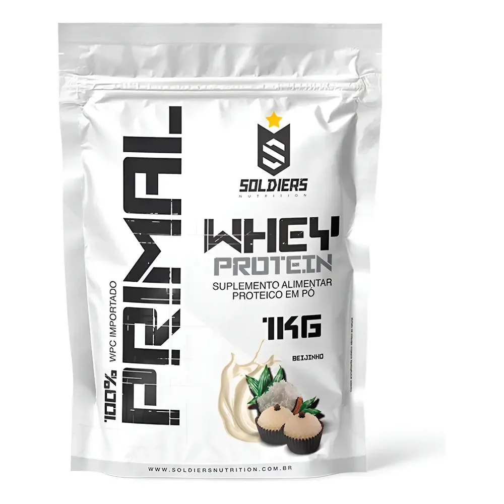 Whey Protein Primal 1kg Sabor Beijinho Soldiers Nutrition Pós Treino Recuperação Suplemento Proteína