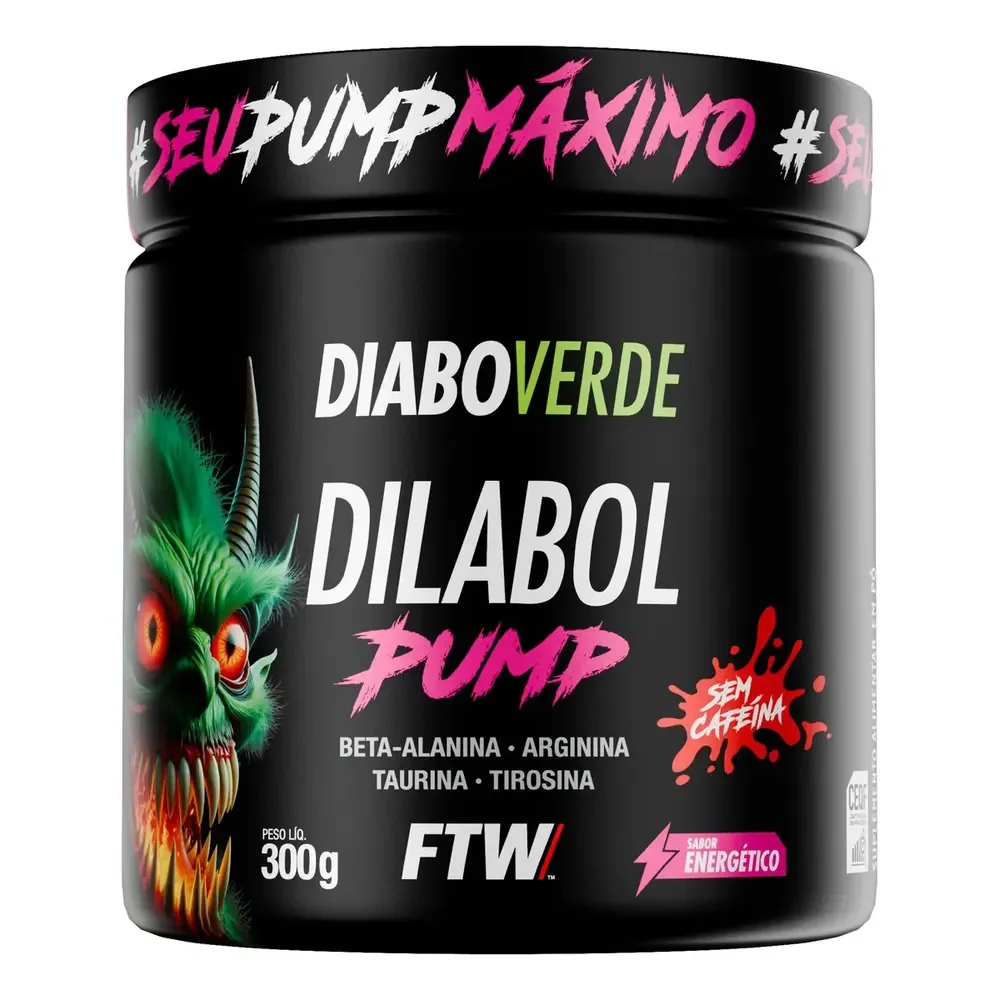 Pré Treino Dilabol Pump Diabo Verde Sem Cafeína Pote 300g Sabor Energético - Ftw