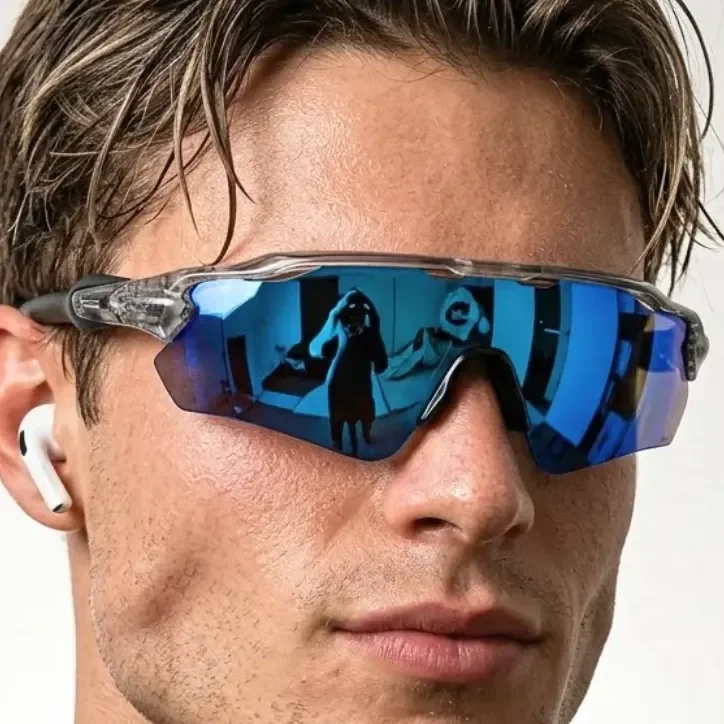 Óculos Esportivo Premium Proteção Uv400 Baixa Pace Ciclismo Cinza Azul Claro