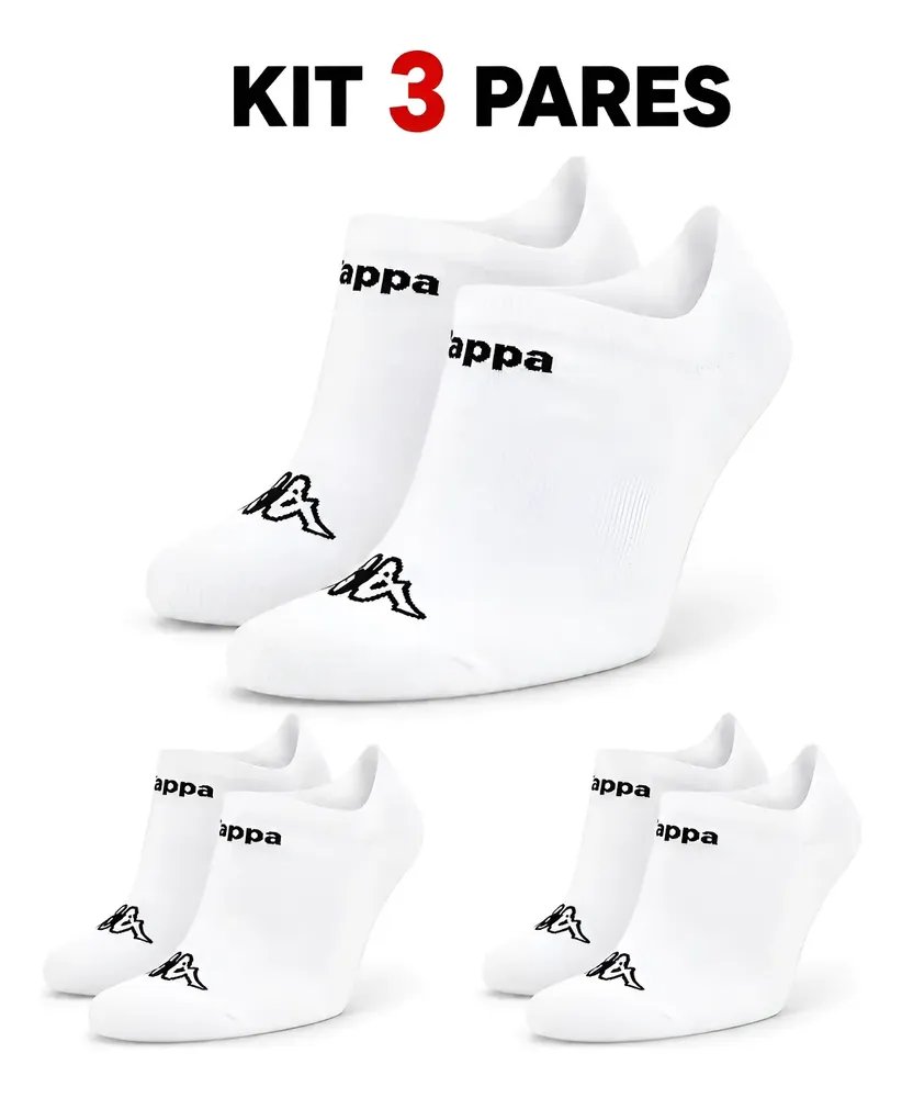 Kit 3 Pares Meias Kappa Sapatilha Soquete Invisível Original Branco 38-43