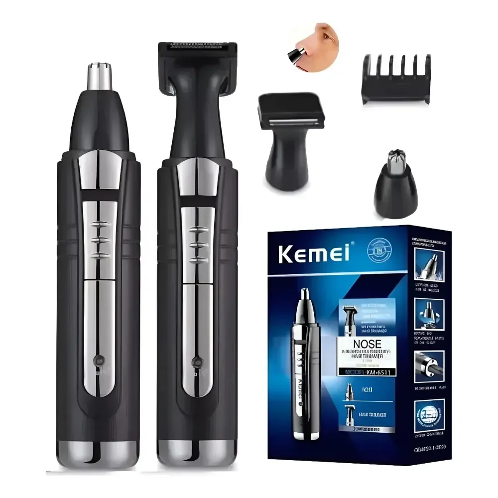 Aparador Pelo Nariz Barba Bigode Depilação Antirruído Kemei Km-6511 Preto