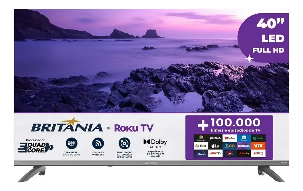 Smart Tv 40" Britânia Roku Tv Hdr10 Dolby Audio B40cra