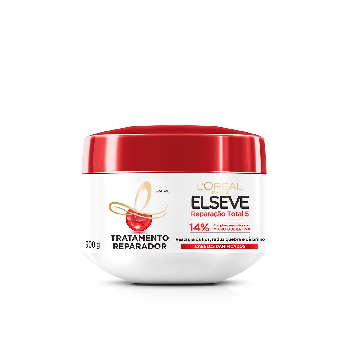L'Oréal Paris Elseve Reparação Total 5+ Creme de Tratamento, Repara os 5 Sinais de Danos como Quebra e Ressecamento com Cicatri-Ceramida, Recupera, Hidrata e Dá Brilho, 300g