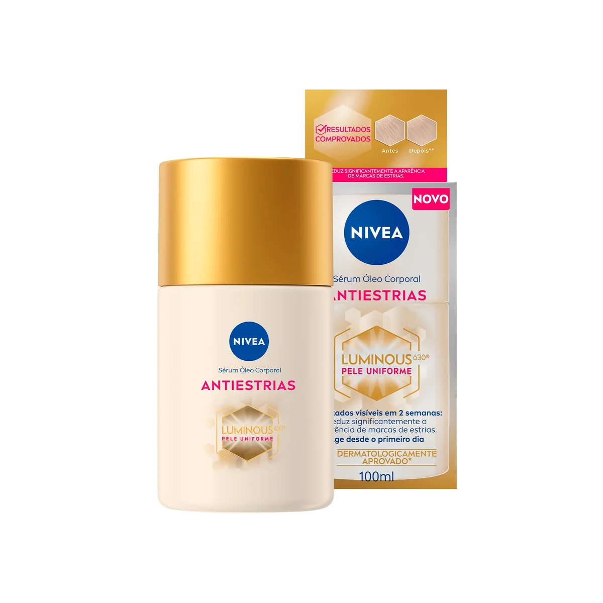 NIVEA LUMINOUS 630® Sérum Óleo Corporal Antiestrias 100ml, Reduz Marcas de Estrias, Hidratação Profunda 48h, Pele Uniforme