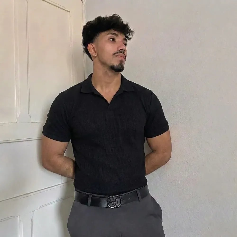 Camiseta Gola Polo Masculina Minimalista Tecido Texturizado Preto Liso M Texturizado