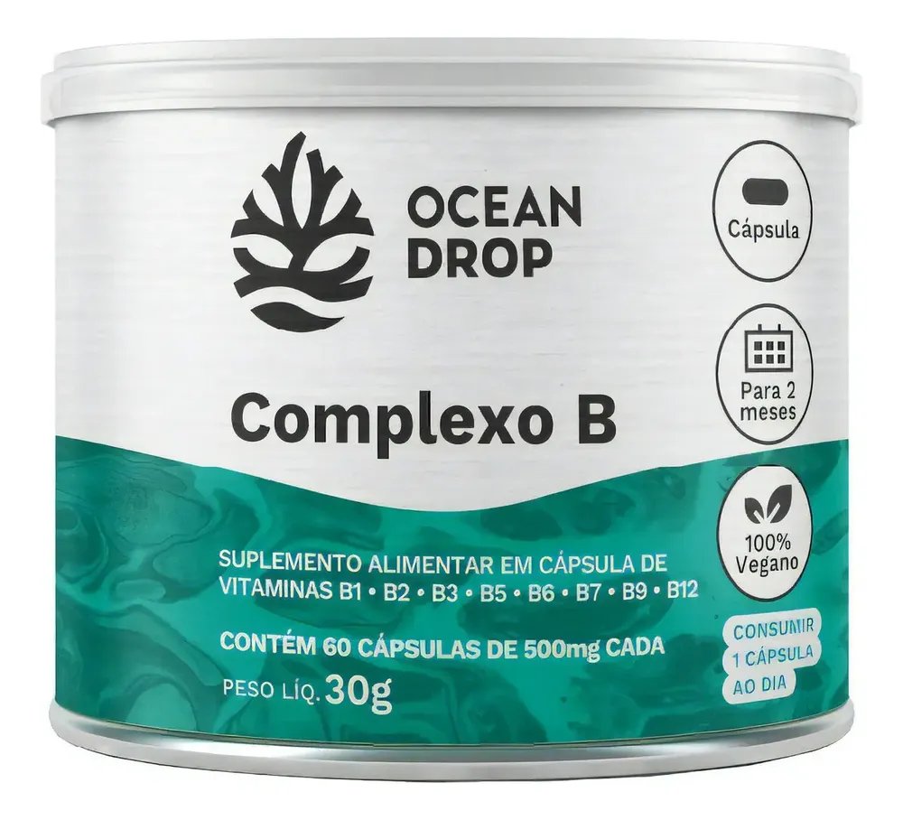 B1,B2,B3,B5,B6,B7,B9,B12 Ocean DROP COMPLEXO B - 8 Vitaminas em cápsula Sem sabor de 60 un