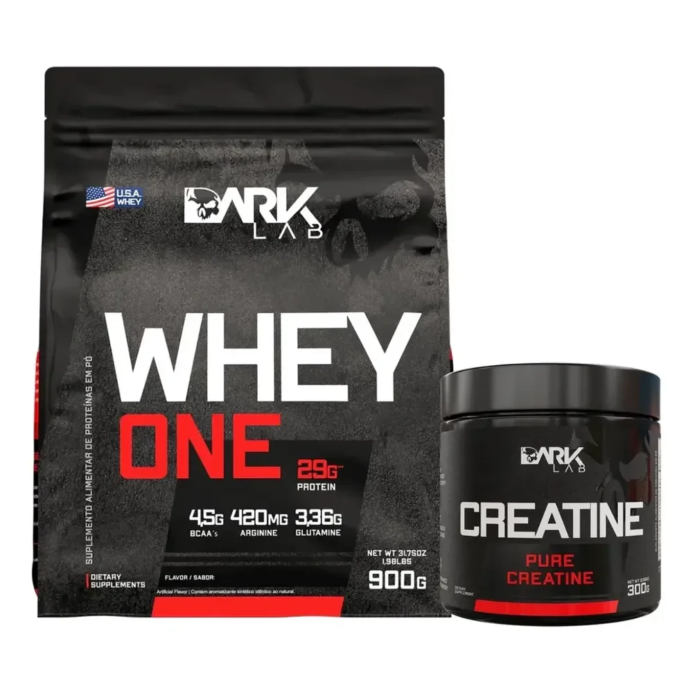Whey One Protein Proteína Sachê Refil 900g - Dark Lab Sabor Baunilha + Creatina Monohidratada 300g 100% Pura Dark Lab